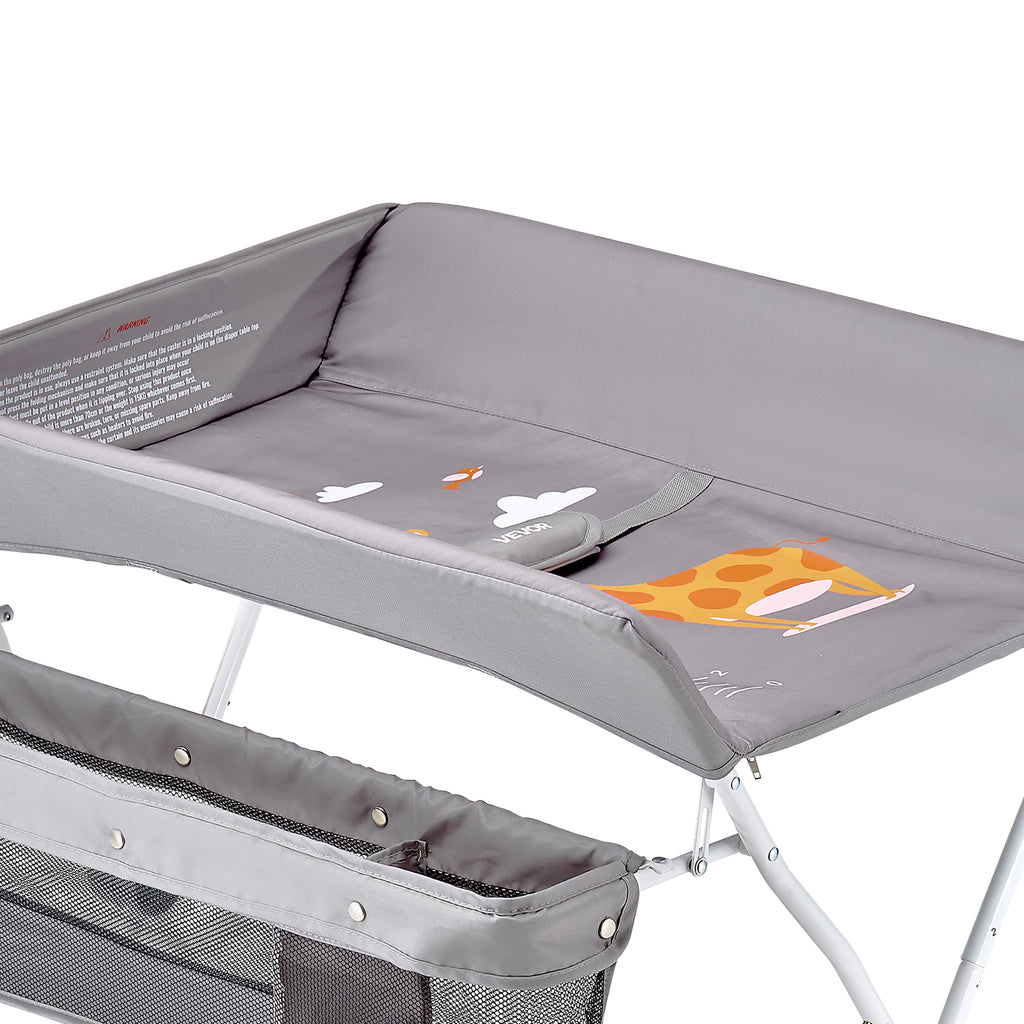 Foldable Baby Changing Diaper Station with Side Basket & Wheels Light Gray | Premium Home Decor - Grand Goldman