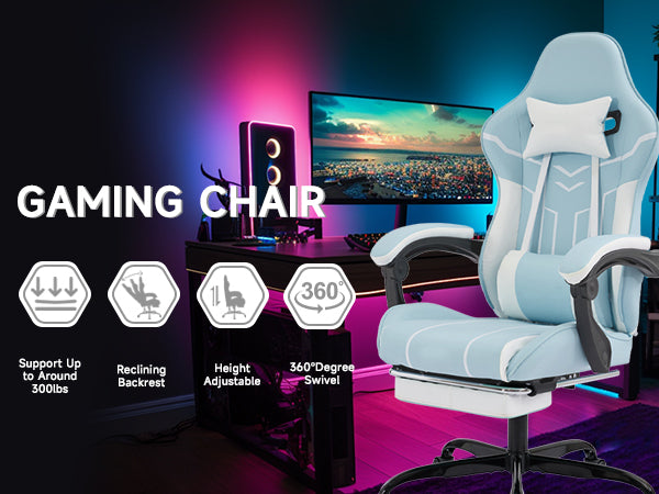 Gaming chair, Computer Chair Ergonomic Chair with Footrest Office Chair Ergonomic Computer Chair with Lumbar Backrest Bluewhi