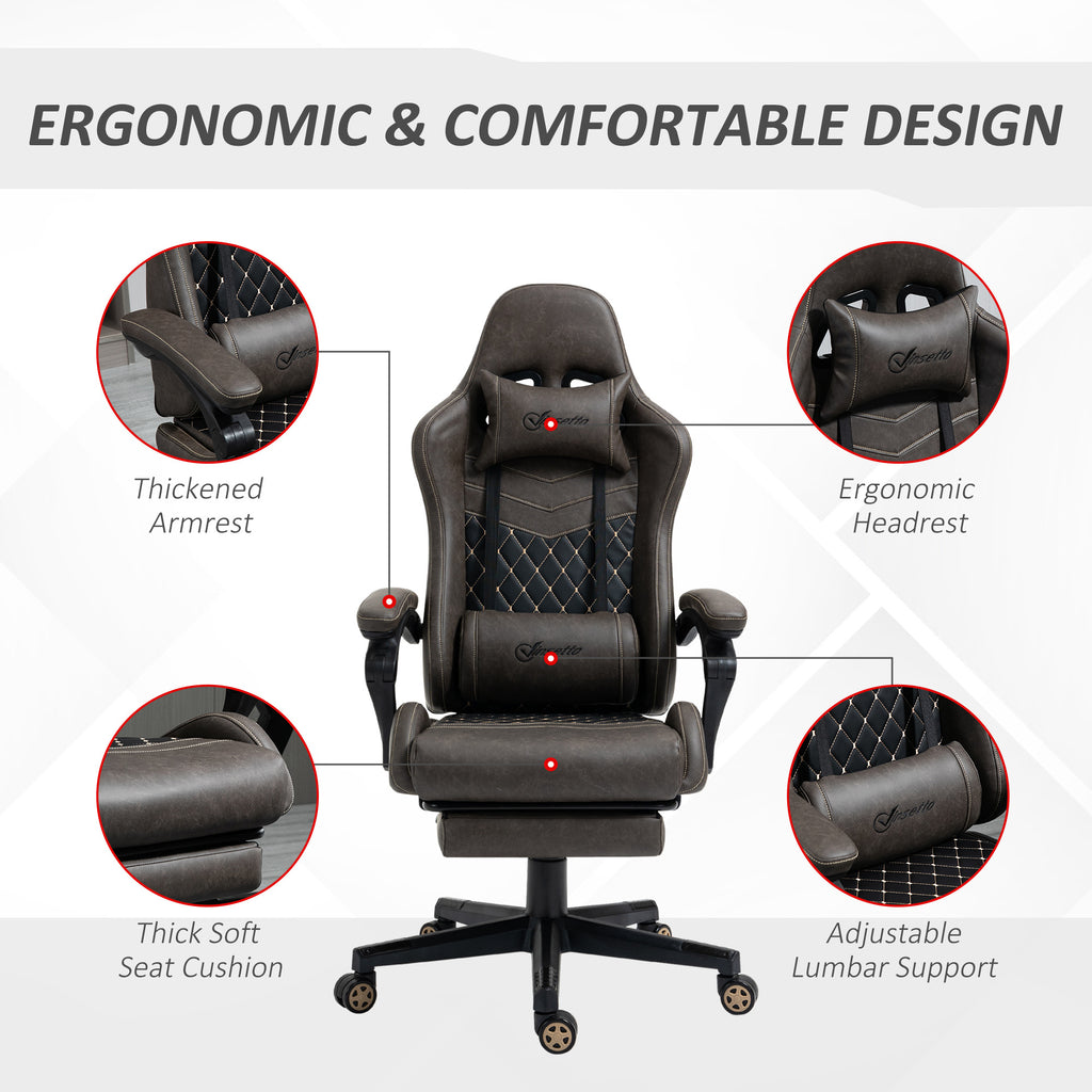 Vinsetto Racing Gaming Chair Diamond PU Leather Office Gamer Chair High Back Swivel Recliner with Footrest, Lumbar Support, A