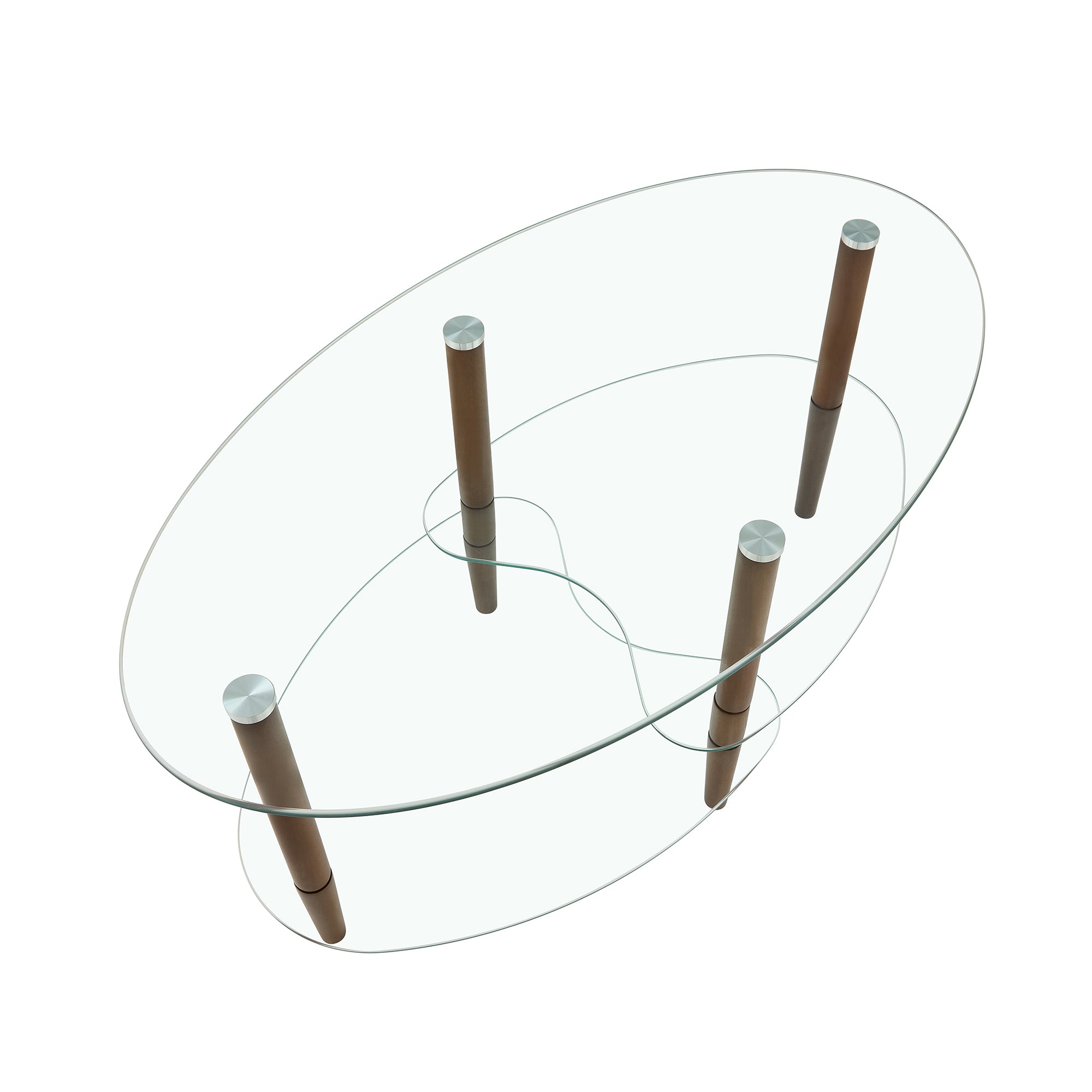 Modern Transparent Oval Glass Coffee Table with Oak Wood Legs, 3-Layer Design for Living Room - Grand Goldman Shop