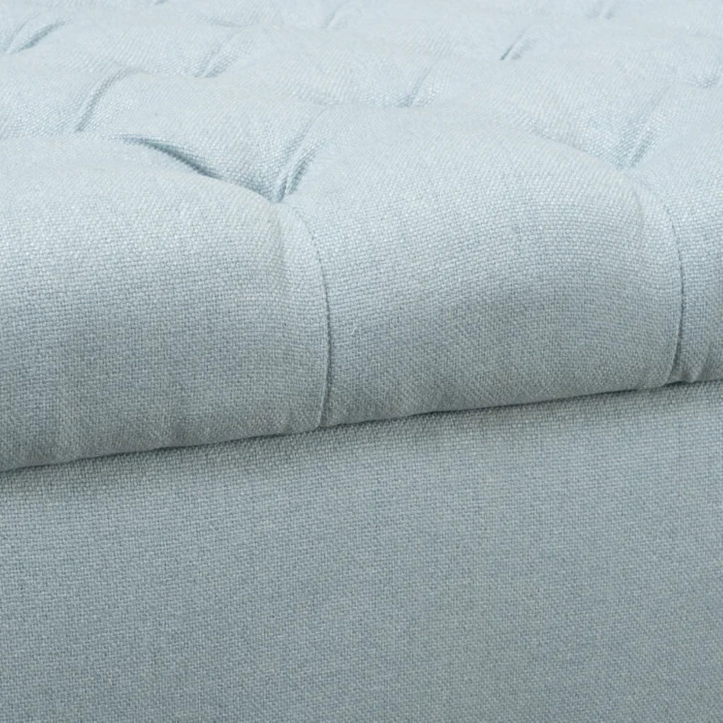 Contemporary Storage Ottoman with Rolled Arms and Button Tufting in Wheat Fabric, 50-inch - Grand Goldman Shop