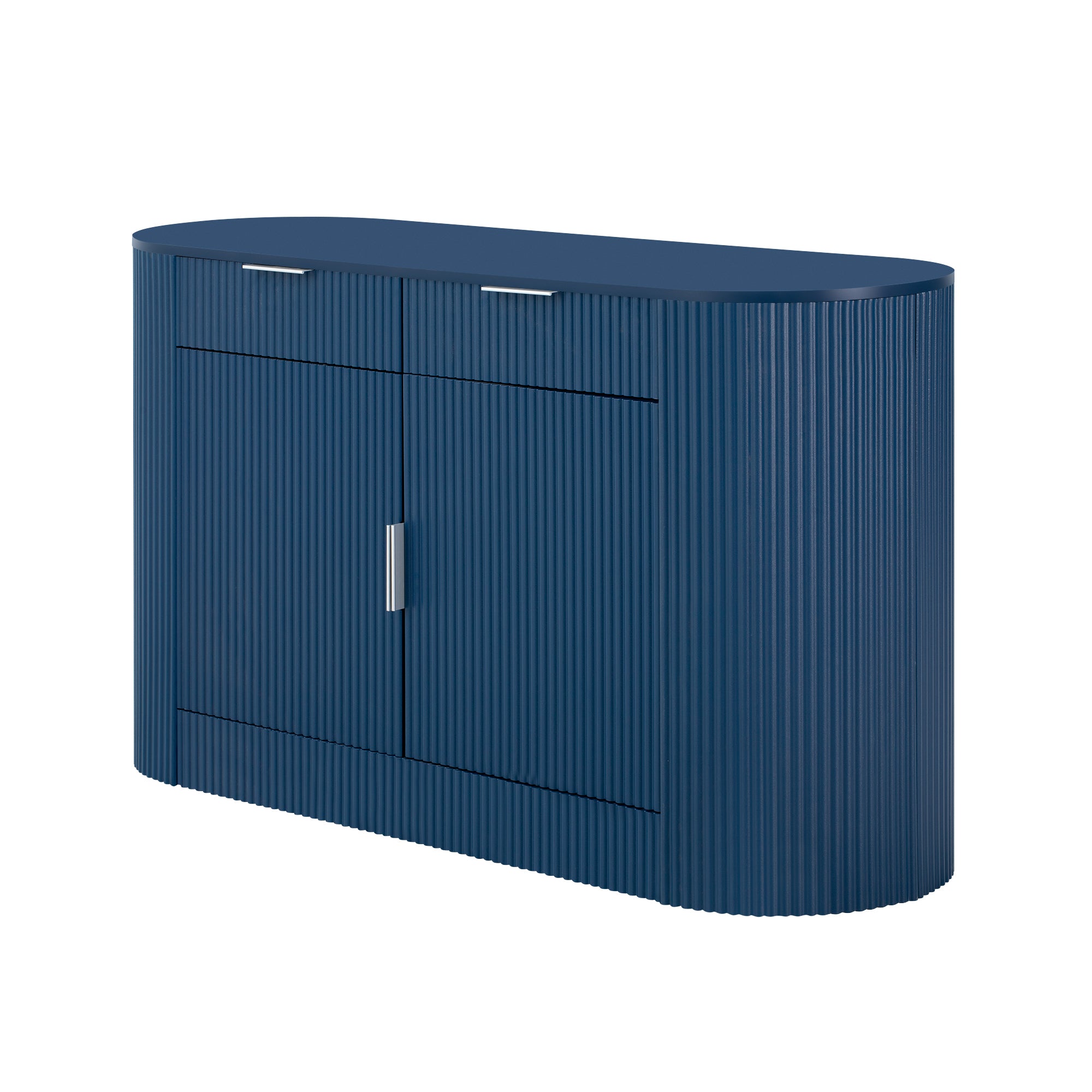 U_STYLE 55.1' Modern Storage Cabinet – 2 Doors & 2 Drawers, Stripe MDF Sideboard with Aluminum Handles, Curved Side Door & 3-Tier Shelves, Buffet Cabinet for Living Room, Bedroom, Dining Room - Grand Goldman Shop
