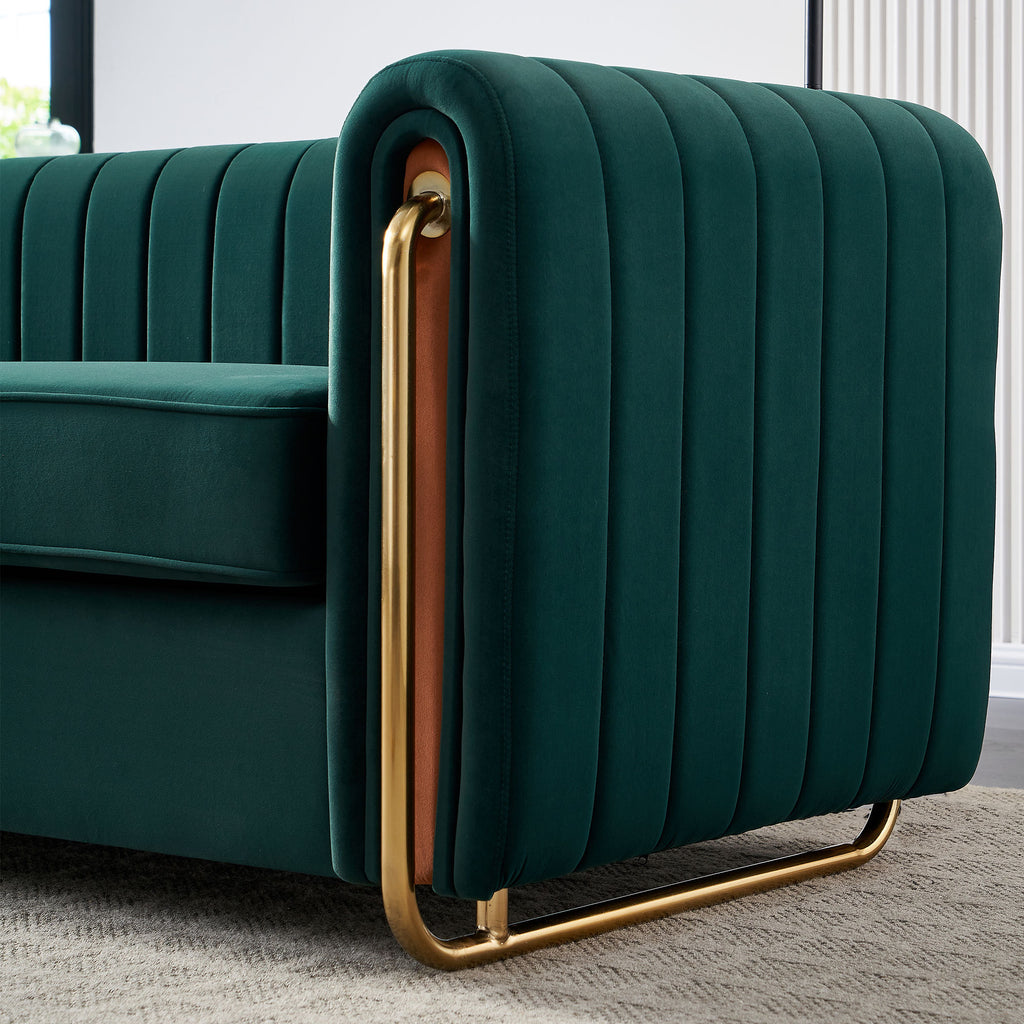 Contemporary Velvet Sofa Couch 84.25''W for Living Room, Green - Grand Goldman Shop