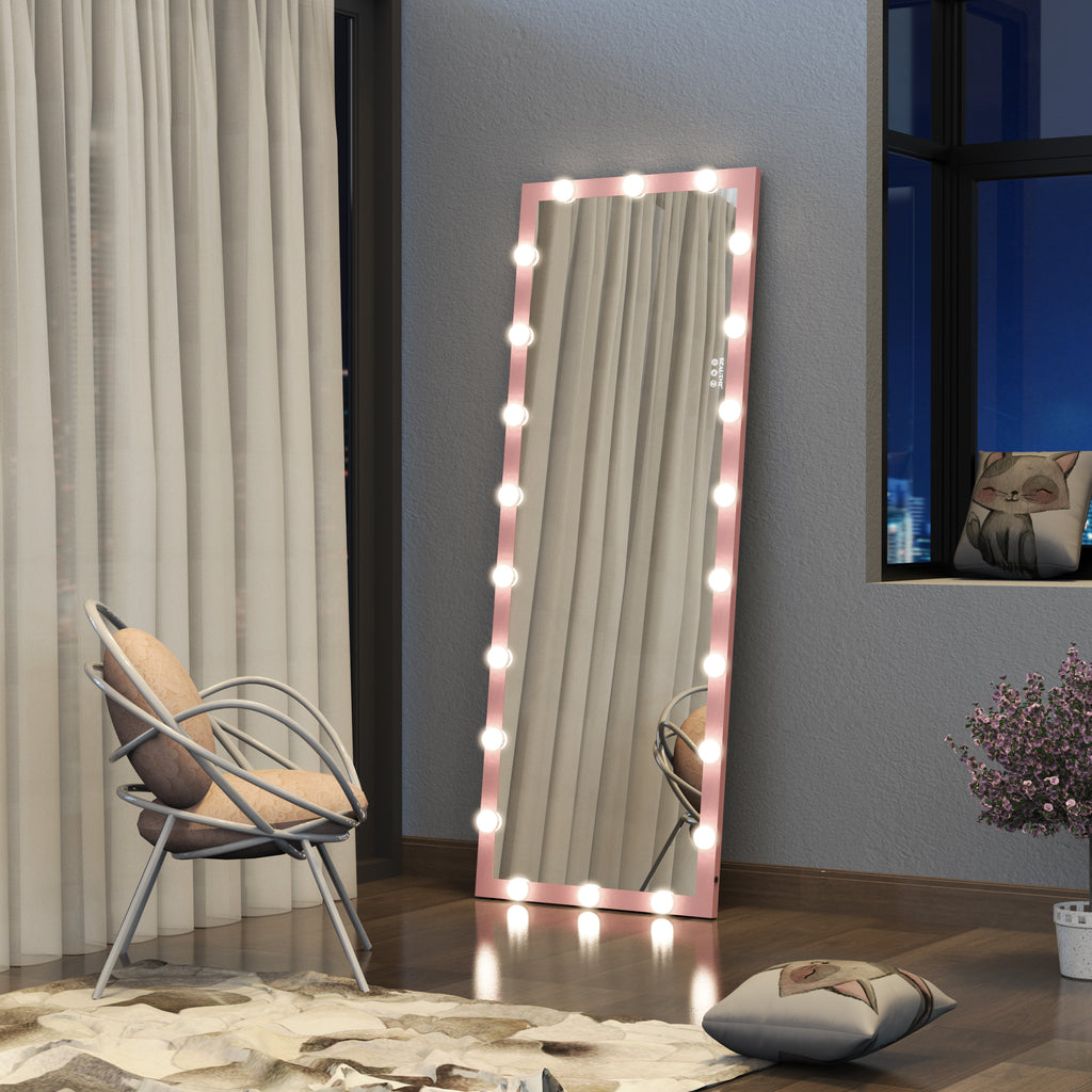 Hollywood Style Full Length Mirror with Lights, 3 Color Modes, Pink Aluminium, 62.6'x23.3' - Grand Goldman Shop
