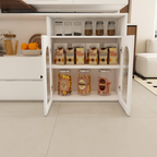 Kitchen Island with Extendable & Rotating Table, MDF with Walnut Veneer Retro Design, 4 Drawers & Glass Door Cabinets with Built-in Socket, Expandable Dining Station for 2-4 Person - Grand Goldman Shop