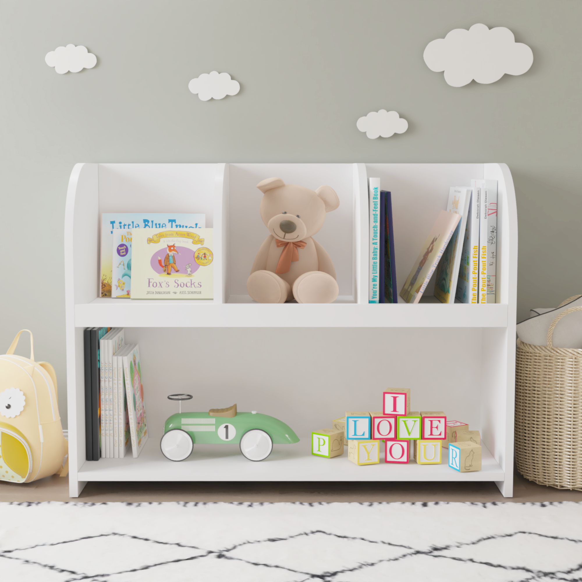 Kids Bookcase with 4 Compartments, White MDF Storage Shelf for Toys and Books, 31.5 x 11.8 x 23.6 inches | Premium Home Decor