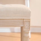 French Style Bench, Linen Fabric Entryway Bench, Upholstered Tufted End of Bed Bench with Brushed Wood Legs, Beige - Grand Goldman Shop