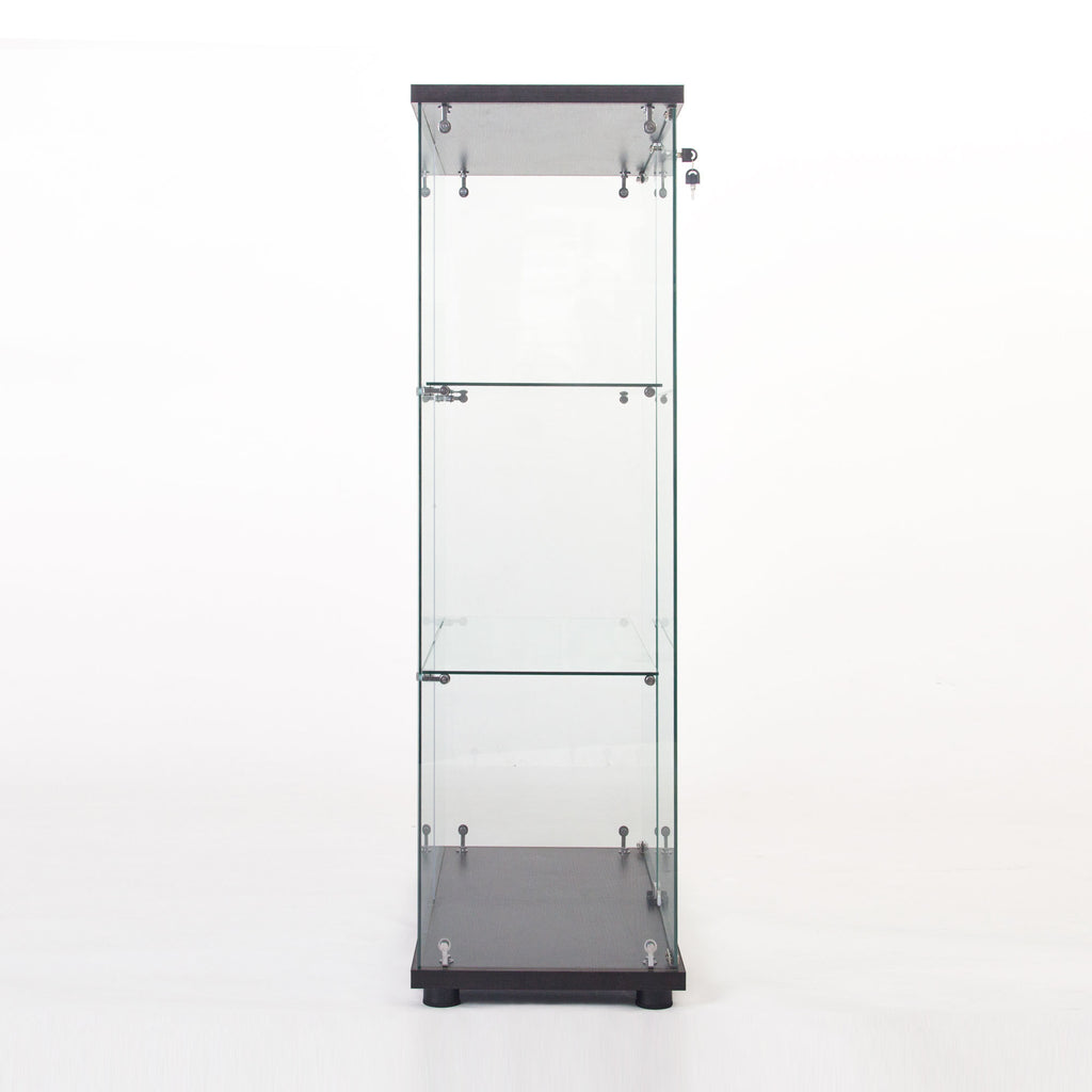 Two Door Glass Cabinet Glass Display Cabinet with 3 Shelves, Black - Grand Goldman Shop