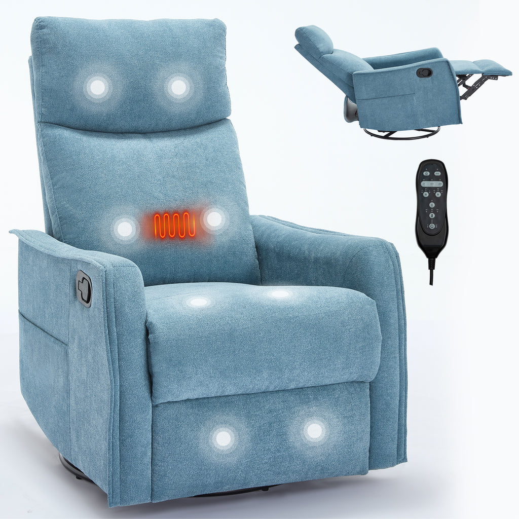 Heat Massage Manual Recliner Chair with Rocker and Swivel in Fabric for Living Room, Blue - Grand Goldman Shop
