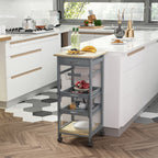 Mobile Rolling Kitchen Island Trolley Serving Cart with Underneath Drawer & Slide-Out Wire Storage Basket, Grey - Grand Goldman Shop