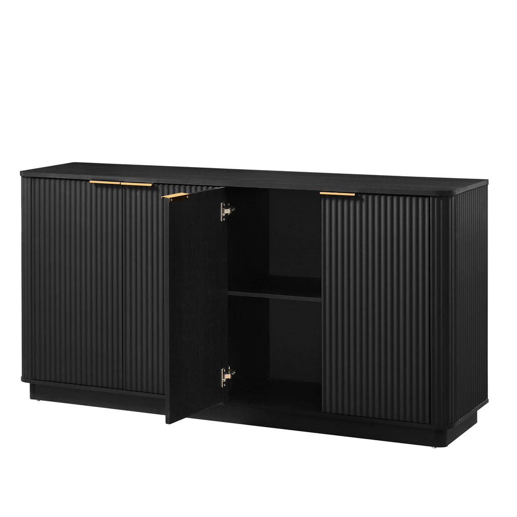 63' Vertical Stripe Buffet Cabinet Sideboard with stoarge, Curved wave Design, TV Stand, for Bedroom, Living Room, Hallway, Black,63''W x 15.75''D x 31.5''H. - Grand Goldman Shop