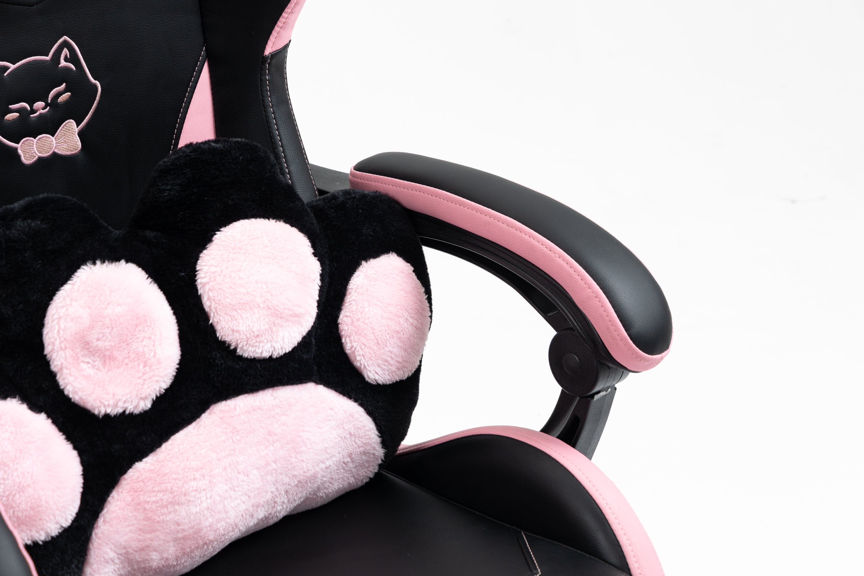 Cute Cat Gaming Chair with Paw Lumbar Cushion, PC Video Gamer Chair for Girl Teen Woman (Black) | Premium Home Decor - Grand 