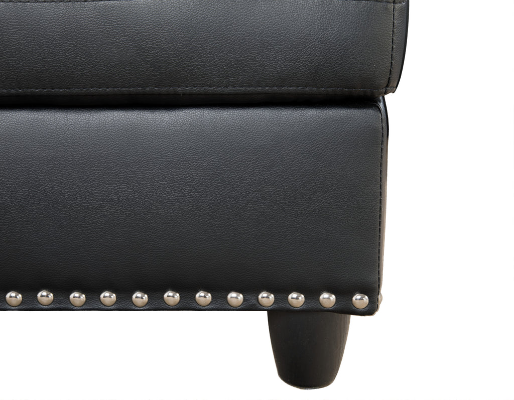Black Faux Leather L - Shaped Sectional with Storage & Cup Holders - Grand Goldman Shop