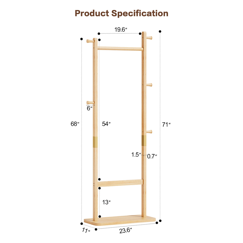 Solid wood hanger set 23.6*11*71 inches. This product is made of eco-friendly material, easy to assemble, elegant and stylish. It can be placed in the bedroom/entrance/living room (inatural ) - Grand Goldman Shop