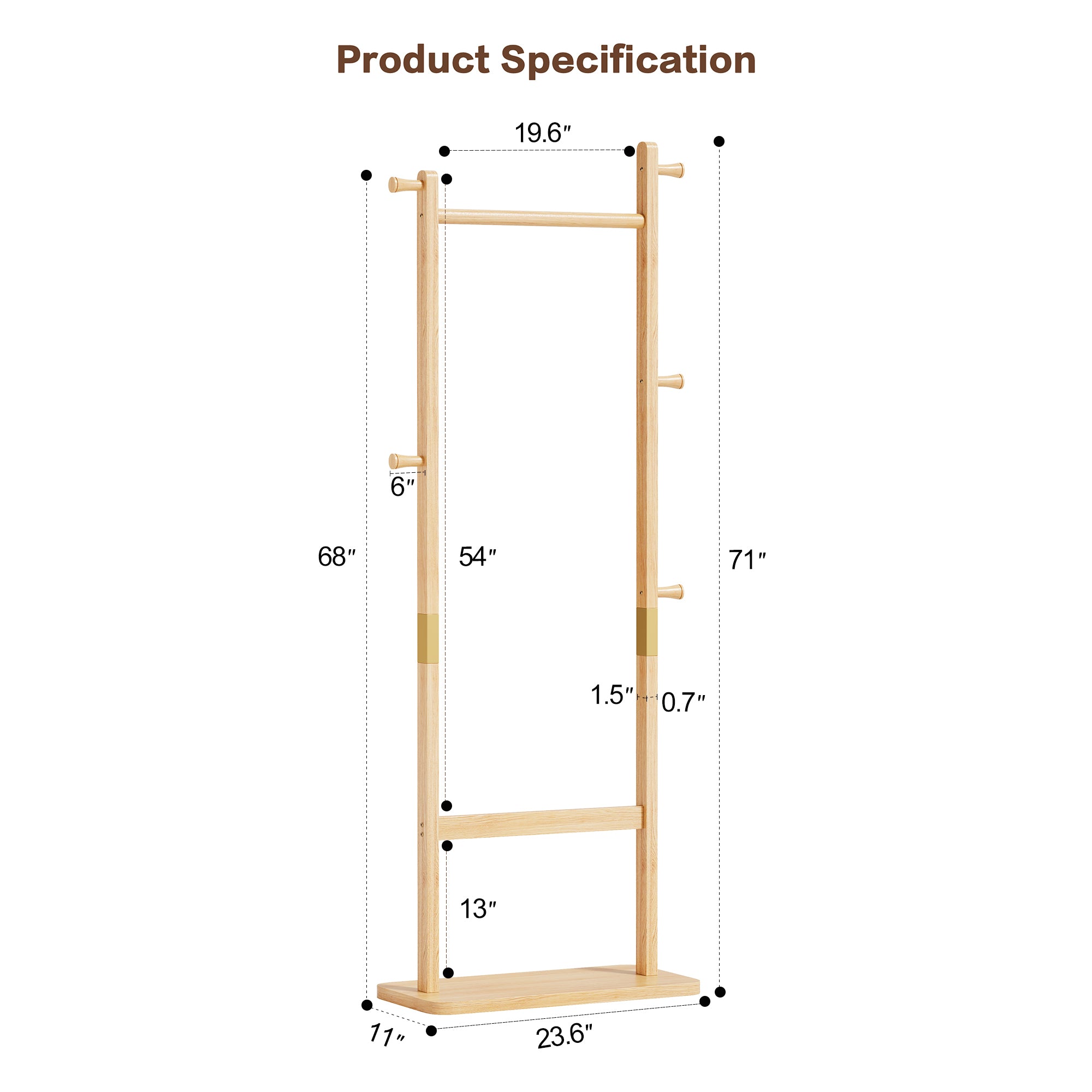 Solid wood hanger set 23.6*11*71 inches. This product is made of eco-friendly material, easy to assemble, elegant and stylish. It can be placed in the bedroom/entrance/living room (inatural ) - Grand Goldman Shop