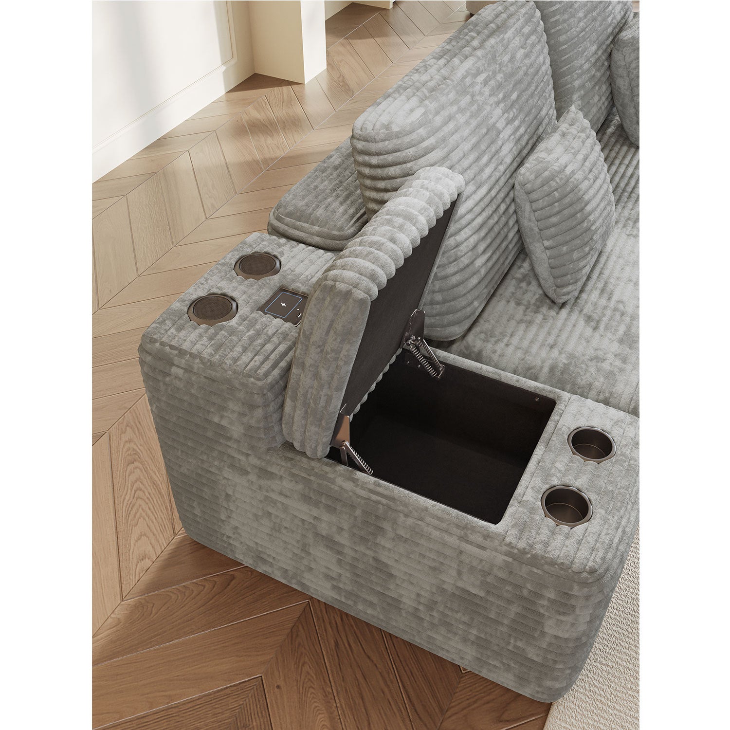150''Width 5-piece Sectional Sofa with 2 Ottomans,Comfy U-shaped Sofa Couch for Living Room,Light Grey Plush Corduroy Fabric - Grand Goldman Shop