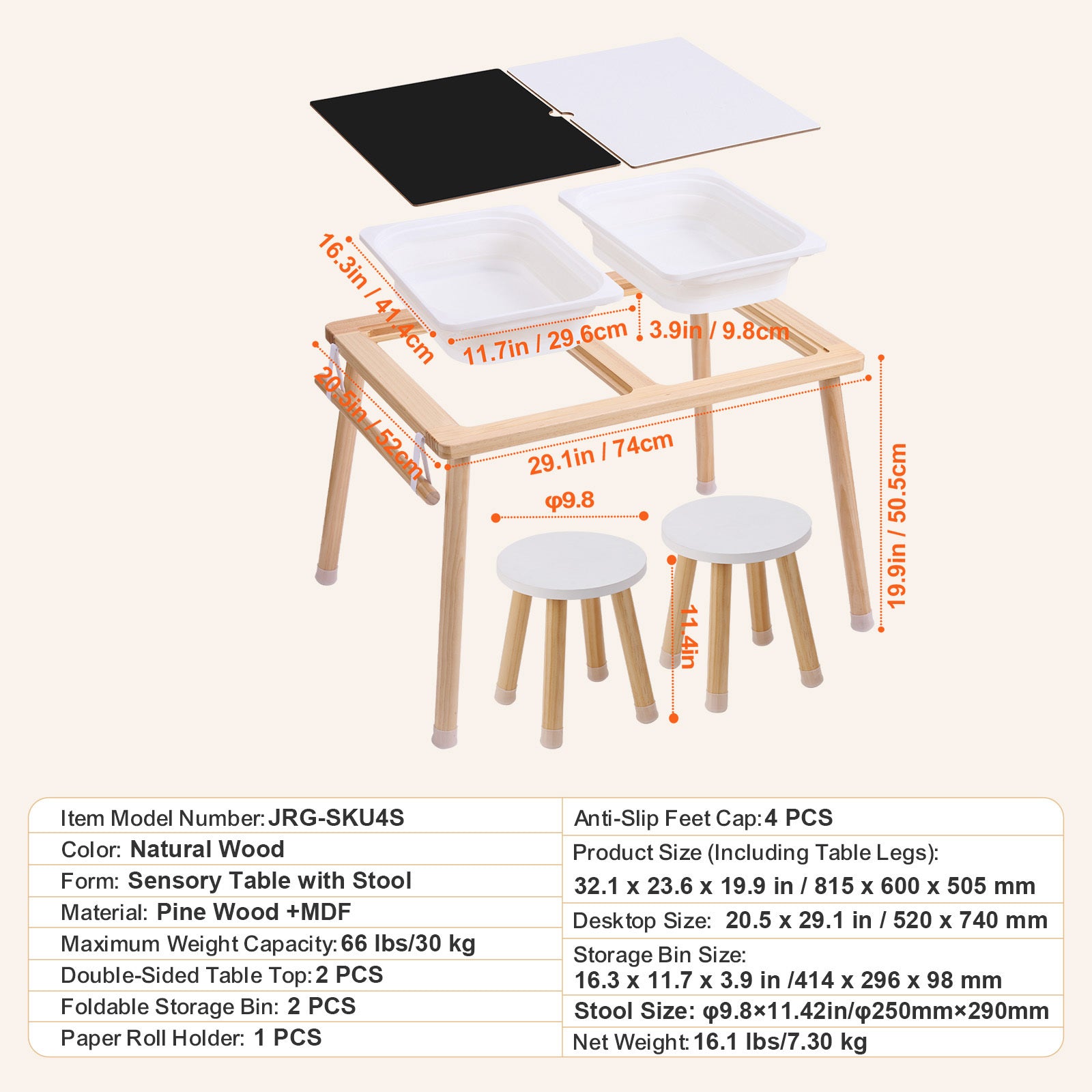 Sensory Table and Chairs Set, Toddlers Activity Table with 2 Stools, 2 Storage Bins & Paper Roll Holder, Indoor/Outdoor Play 
