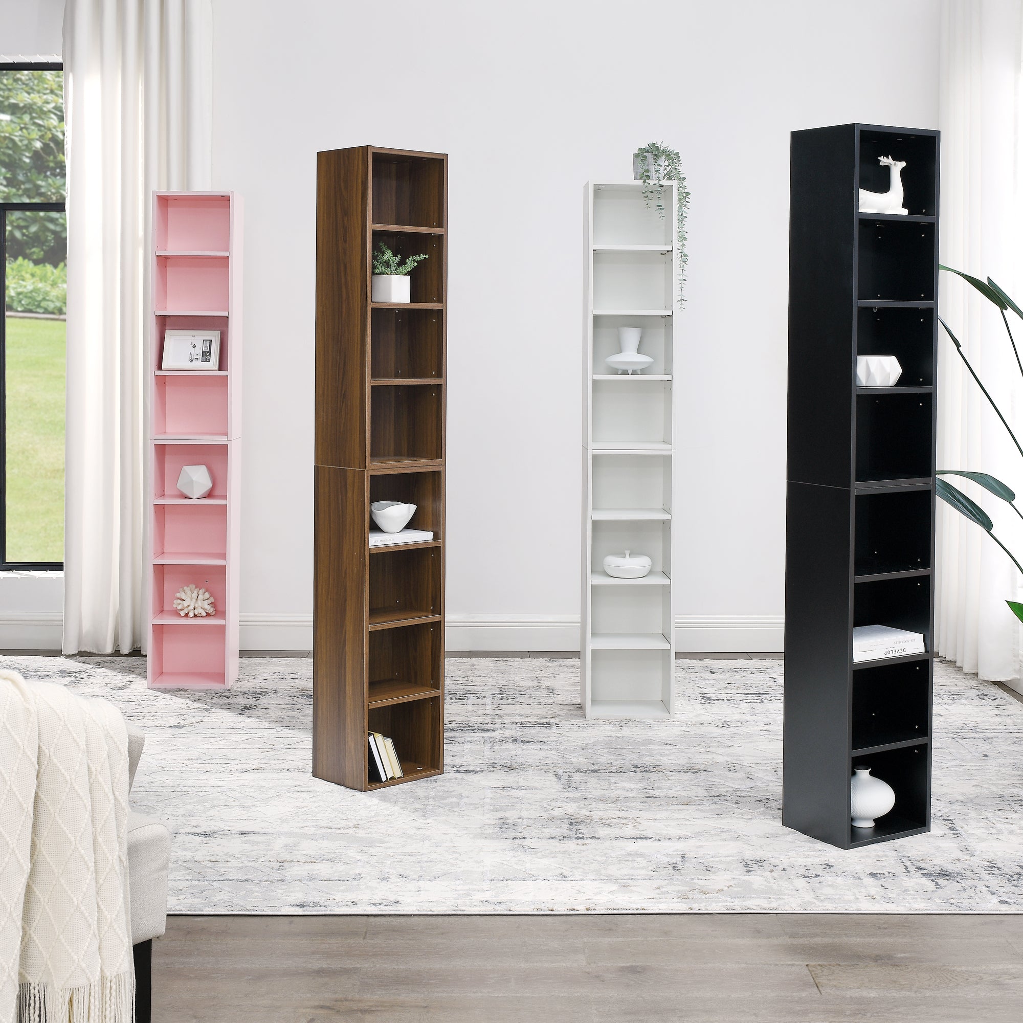 8-Tier Media Tower Rack, CD DVD Slim Storage Cabinet with Adjustable Shelves, Tall Narrow Bookcase Display Bookshelf for Home Office,Multi-functional double-decker bookcase - Grand Goldman Shop
