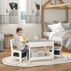 Qaba 3 Piece Kids Table and Chair Set, 2 in 1 Toddler Table and Chair Set with Reversible Tabletop Blackboard, Storage & Book