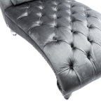 Velvet Chaise Lounge Indoor, Button-Tufted Upholstered Chaise Lounge Chair with Pillow, Silver Velvet, 63.98 Inches - Grand Goldman Shop