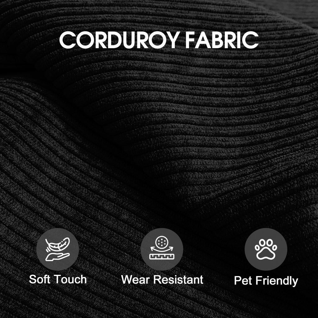78.8' Compression Sofa,Convertible Floor Sofa Bed-with Pillow Back Support Armrest,Comfy Futon Couch Sleeper Bed,Loveseats Boneless Modular Sectional Sofa,Corduroy fabric,for Living Room,Bedroom,Black - Grand Goldman Shop