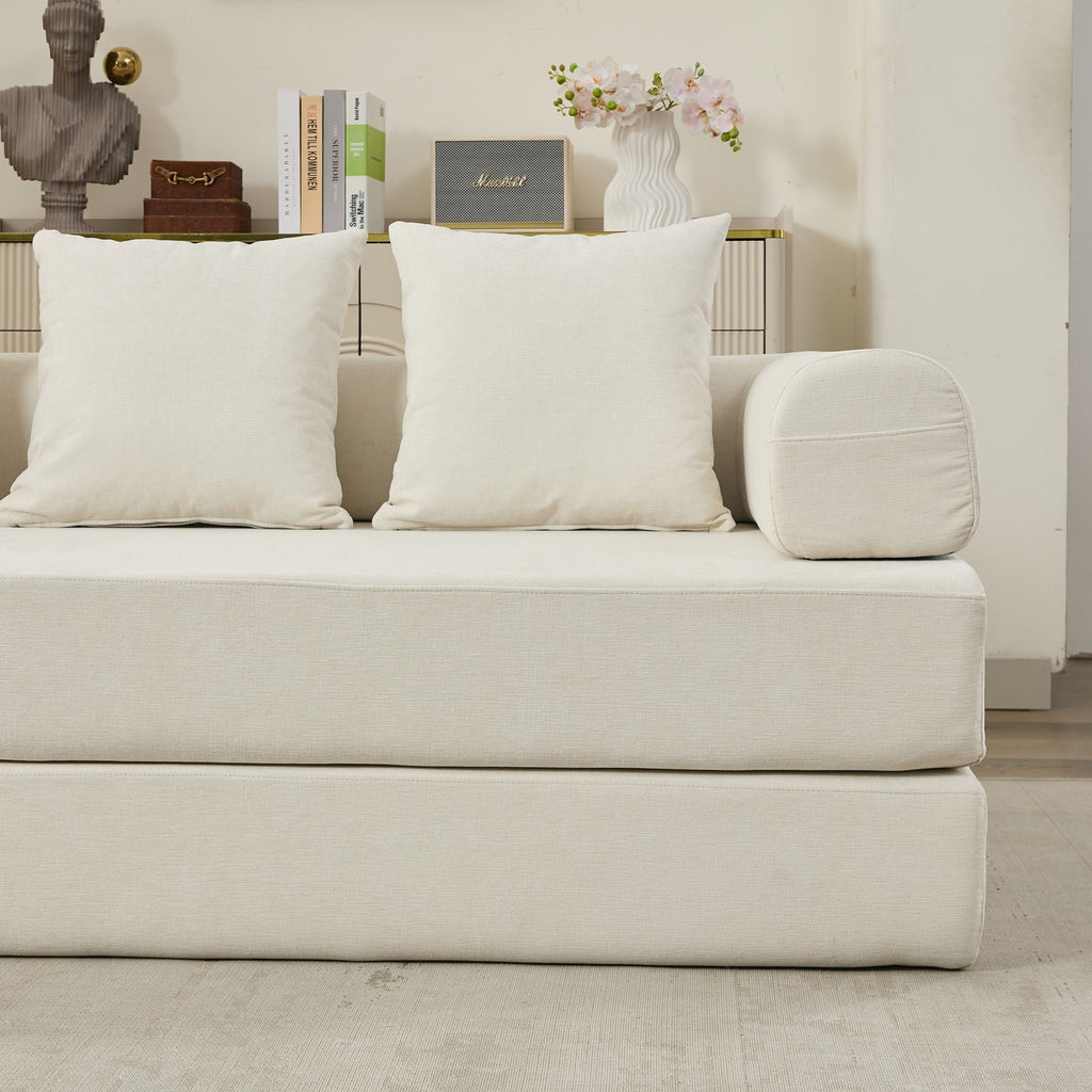 Comfy Convertible Folding Mattress Couch, Floor Sofa Bed, Chenille Floor Sofa with Armrest, Floor Sofa Lounge Couch for Living Room Bedroom Lounge Studio-Beige - Grand Goldman Shop