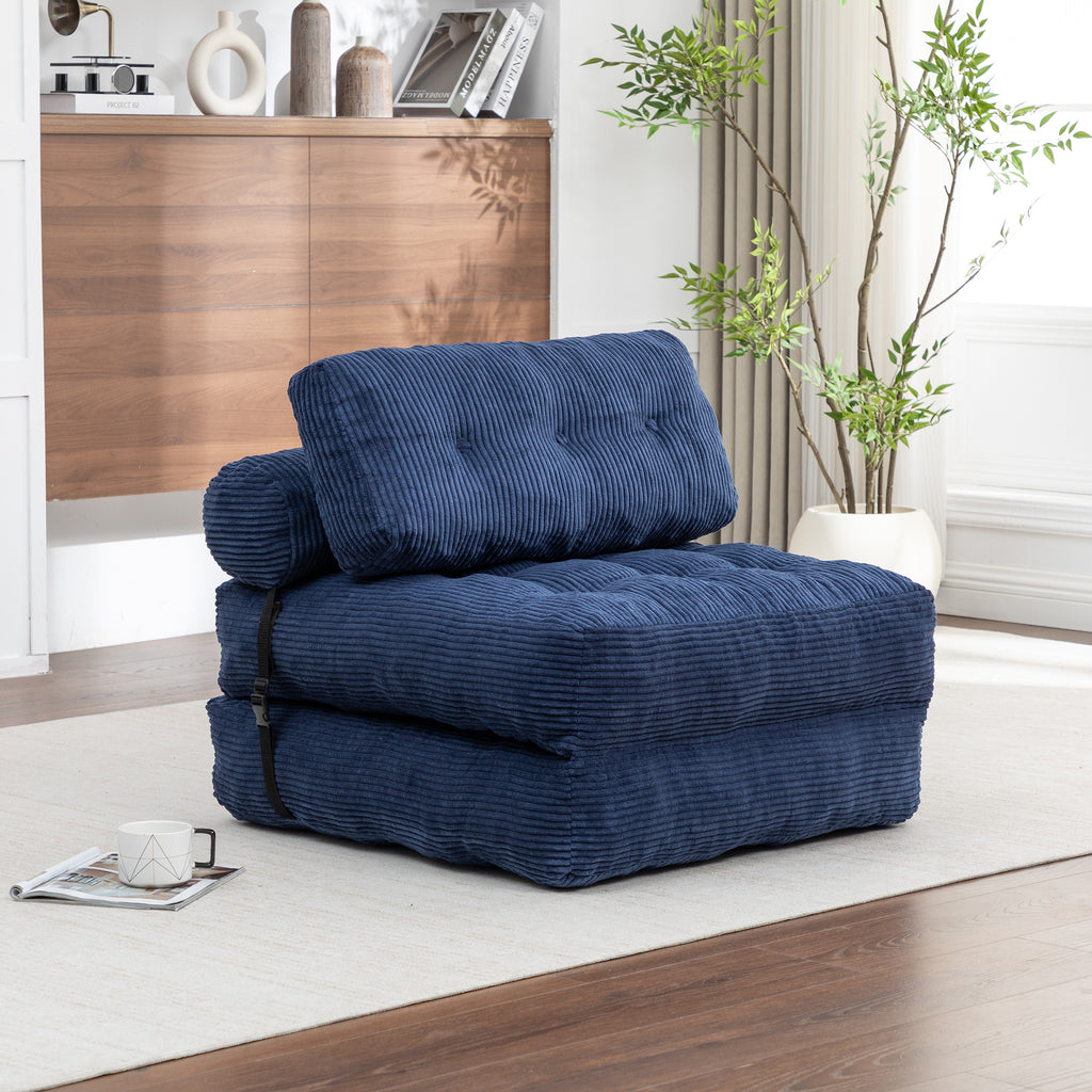 Folding Sofa Bed, Convertible Sleeper Chair with Pillow Foldable Mattress with Back Support, Portable Fold Out Chair Bed Comfy Floor Sofa Lounge for Living Room Bedroom, Dark Blue, Single - Grand Goldman Shop