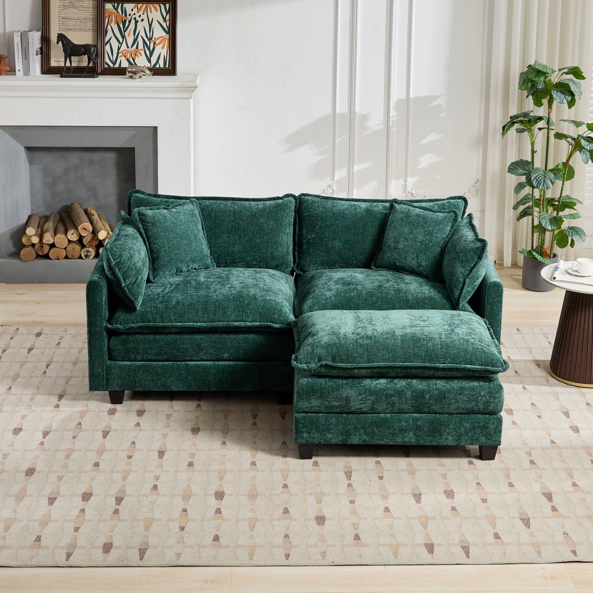 Cloud Sofa Ottoman only, Modern Sectional Couch, for Living Room Bedroom and Apartment, Comfy Double Layer Upholstered Seat Cushion, Breathable Chenille Fabric, Green - Grand Goldman Shop