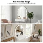 Floating Makeup Vanity Desk with Mirror & 3-Color Lights, Wall Dressing Table with Power Outlet, Compact vanity, Large Storage, White - Grand Goldman Shop