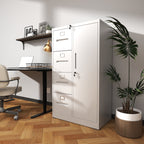 Metal Storage Vertical Filing Cabinet with Lock, 4 Drawers, 1 Door, White Steel Construction, School/Office Use | Premium Hom
