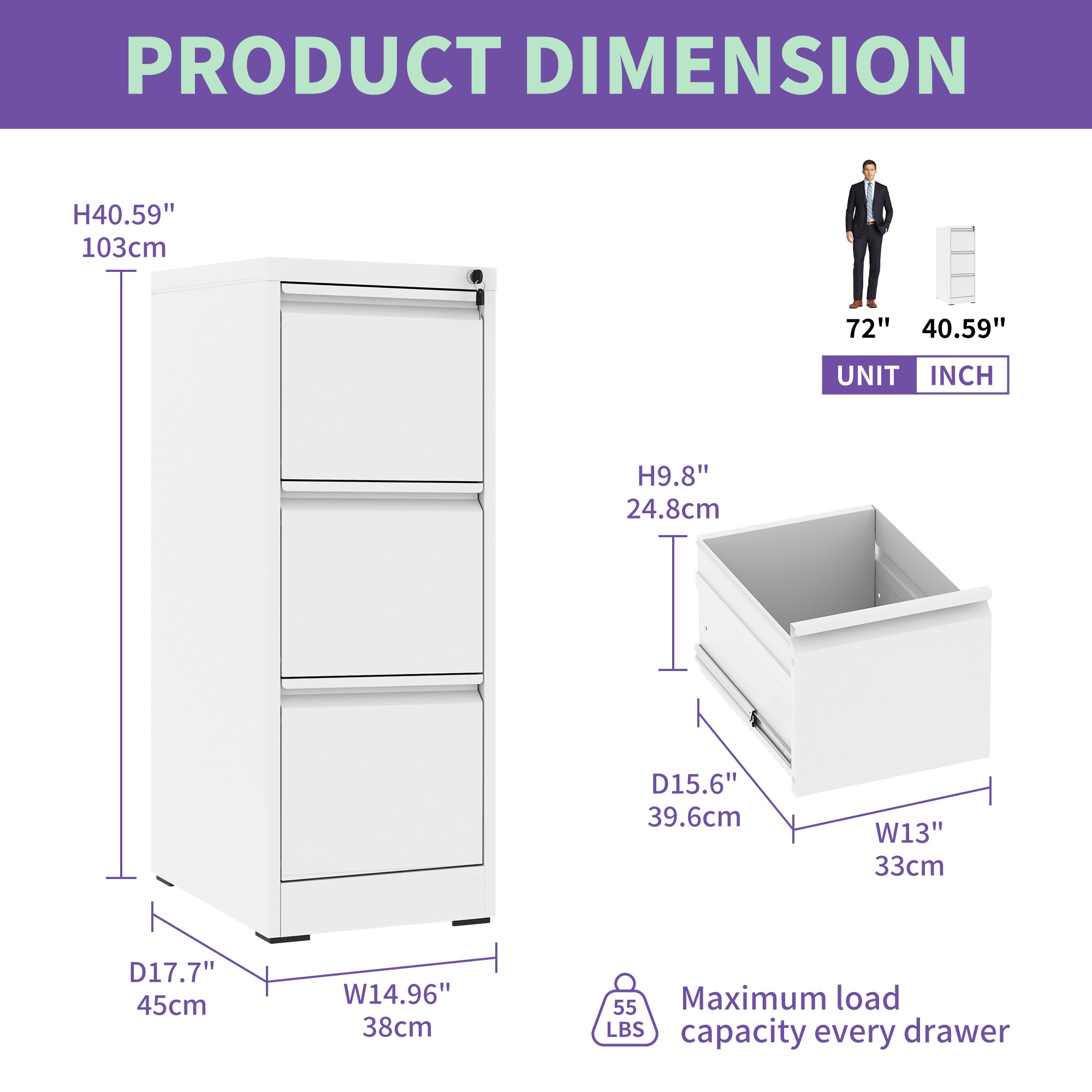 SteelCraft 3 Drawer Metal Vertical File Cabinet with Lock White Steel for A4 Legal/Letter Size - Grand Goldman
