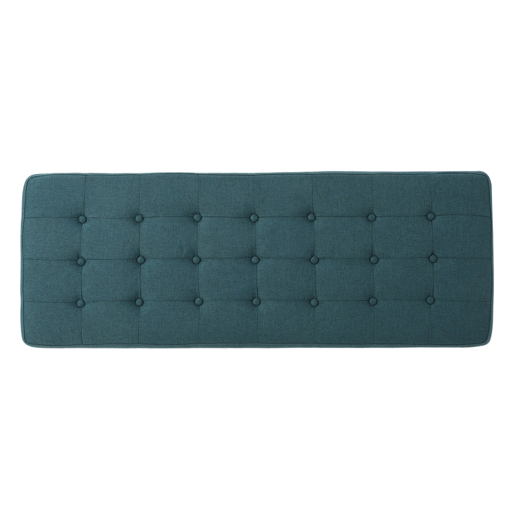 Vibratory Button Tufted Upholstered Ottoman with Splayed Wooden Legs, Teal and Natural - Grand Goldman Shop