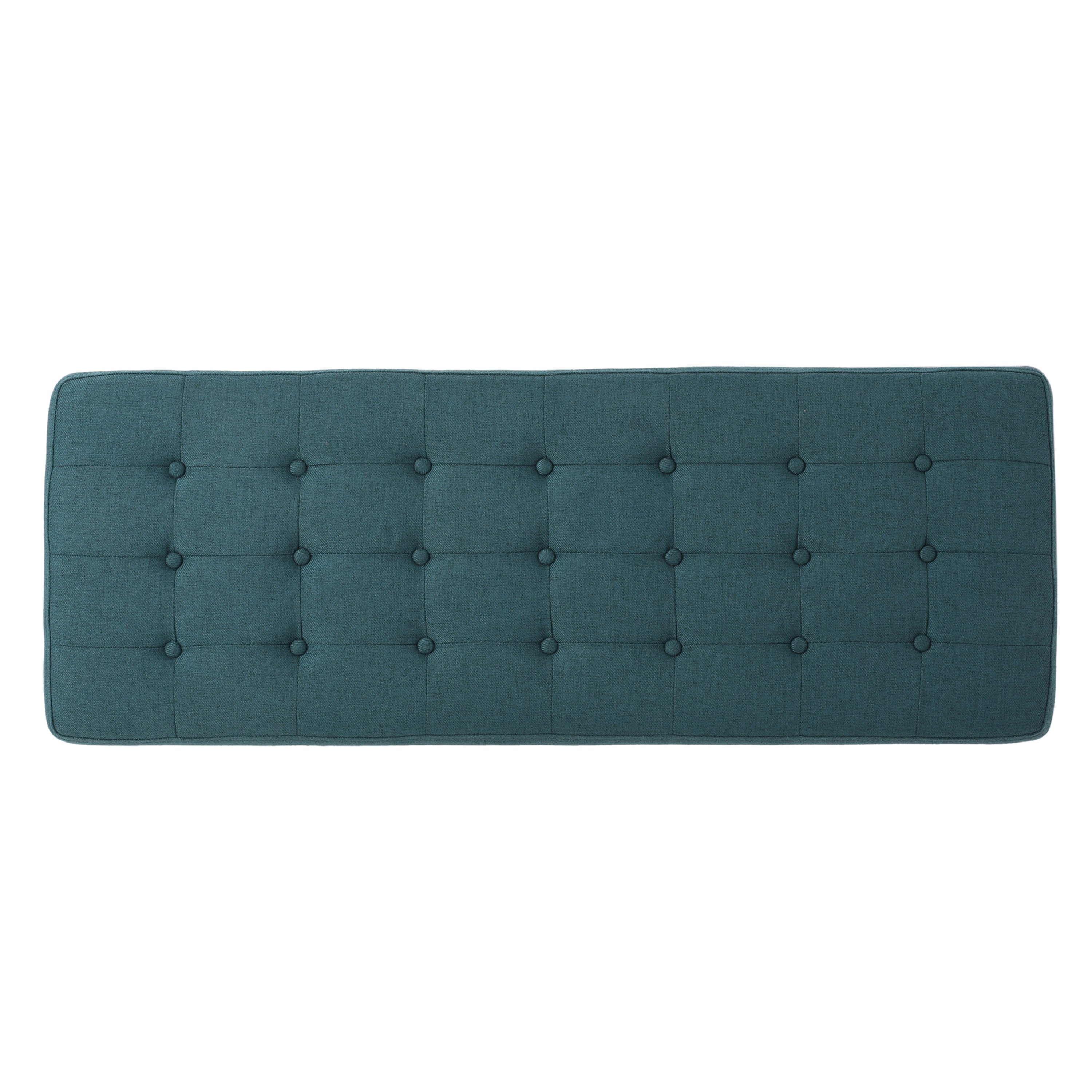 Vibratory Button Tufted Upholstered Ottoman with Splayed Wooden Legs, Teal and Natural - Grand Goldman Shop