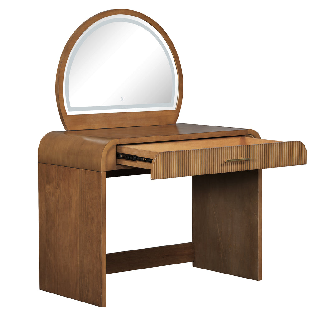 39' Makeup Vanity Table with Mirror Touch Screen Lighted Mirror, Dressing Table with Drawer for Bedroom, Espresso - Grand Goldman Shop