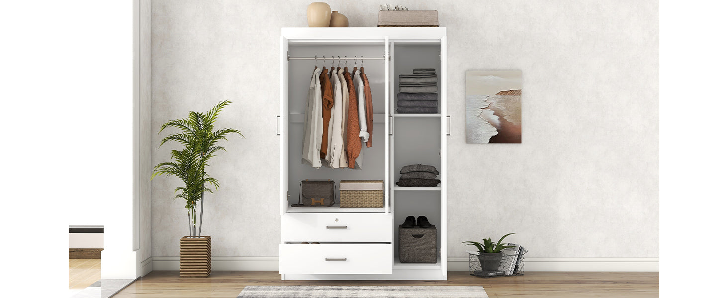 3-Door Wardrobe with 2 Drawers, White(OLD SKU:LP006001AAK) - Grand Goldman Shop