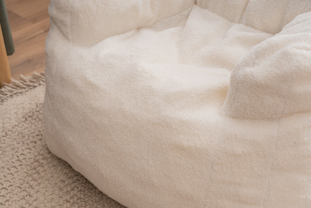 Ivory White Soft Teddy Fabric Tufted Foam Bean Bag Chair with Memory Sponge - Grand Goldman Shop