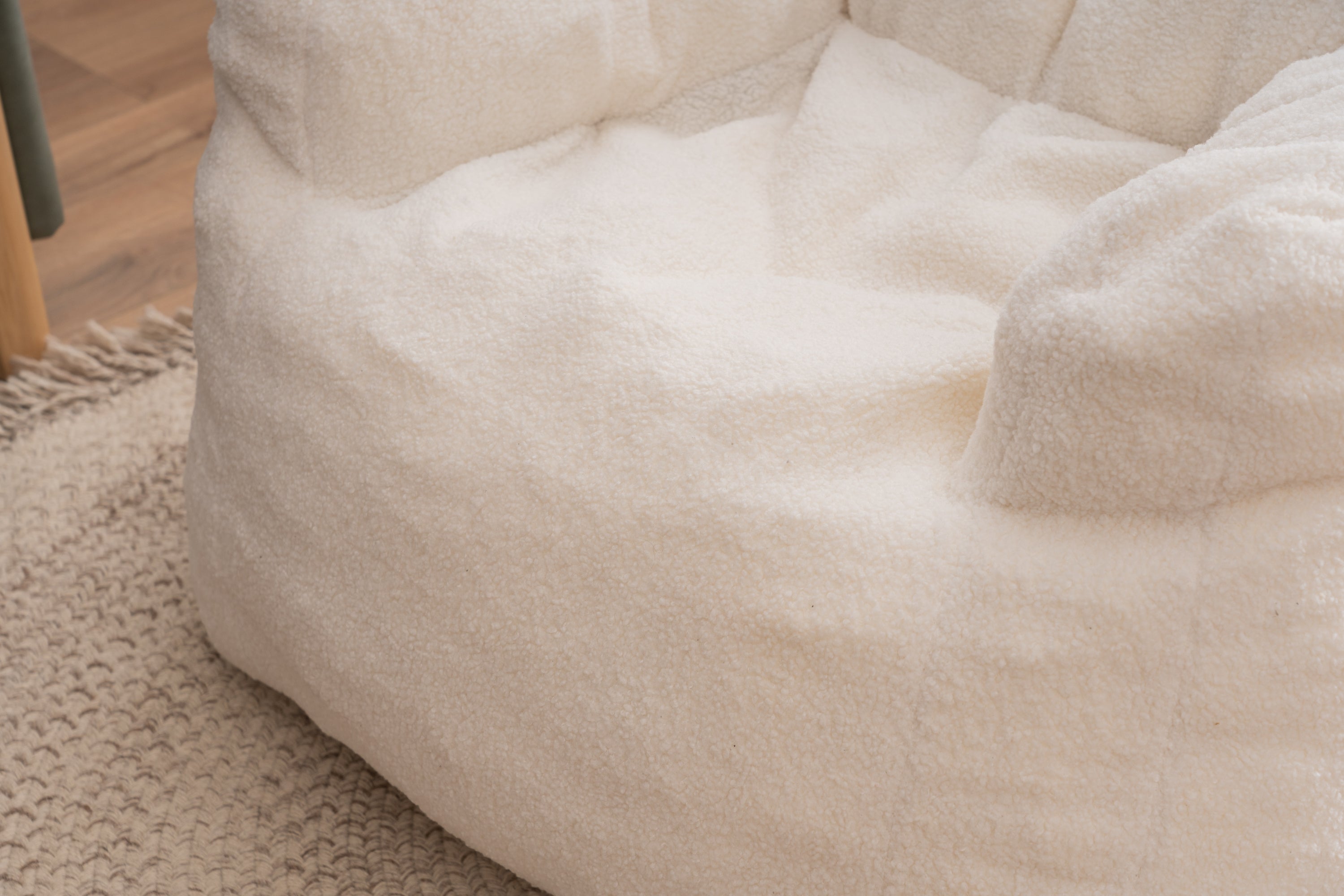 Ivory White Soft Teddy Fabric Tufted Foam Bean Bag Chair with Memory Sponge - Grand Goldman Shop