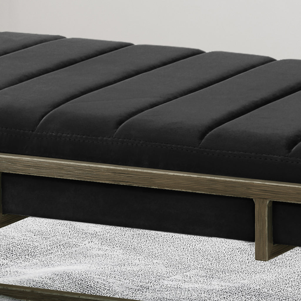 Upholstered Velvet Ottoman Bench with Brass Finish, Black - Grand Goldman Shop