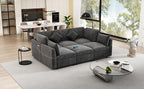 Stylish Modular U-Shaped Sectional Sofa with USB Ports, Black Chenille, 86.6' - Grand Goldman Shop