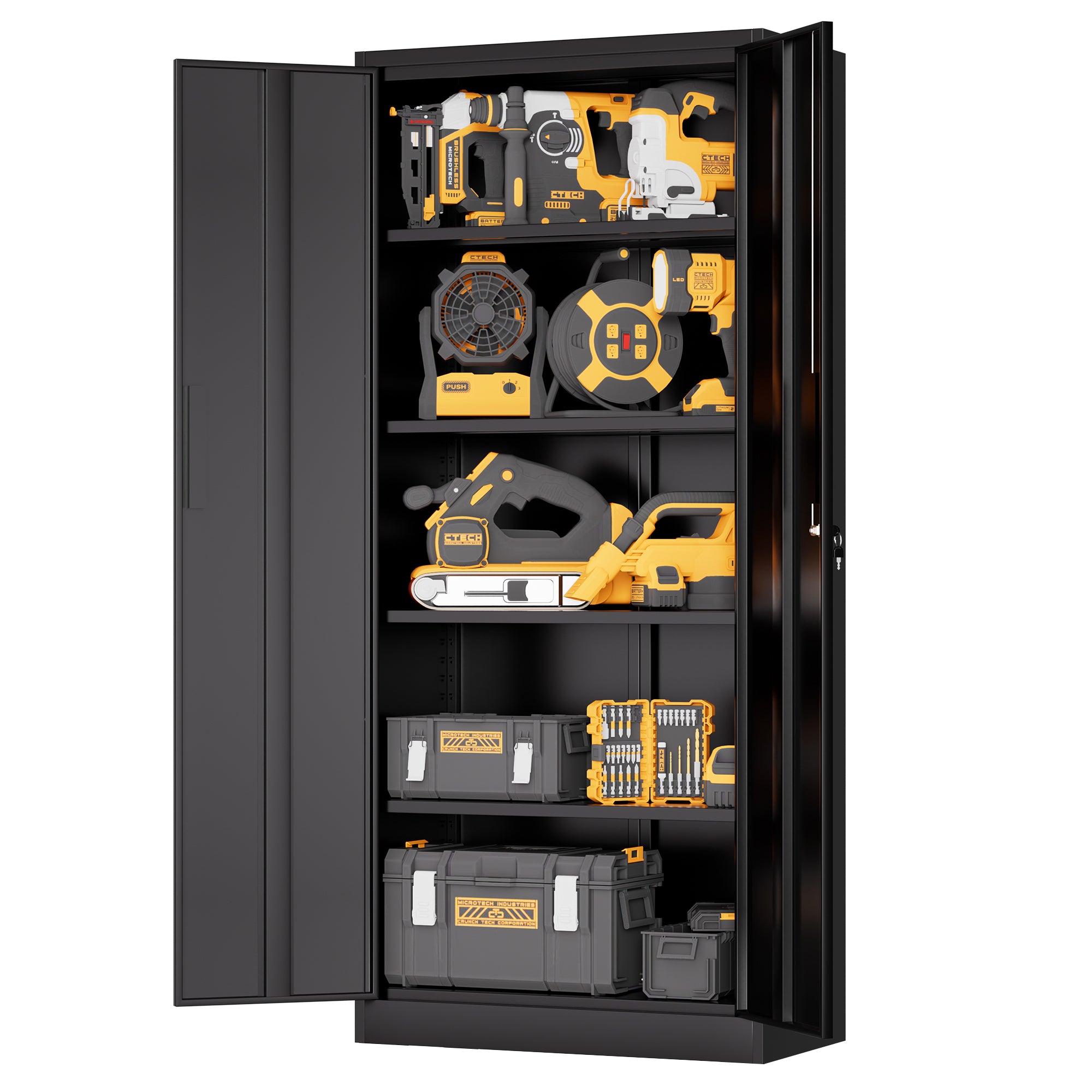 71'H Metal Garage Storage Cabinet, Black Tool Steel Locking Cabinet with Doors and 4 Shelves, Tall Cabinets for Garage Storag