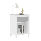 Gray+Silver Handle Wooden Nightstand 26.77''H with One Drawer One Shelf for Kids and Adults, White+Gray Finish MDF - Grand Goldman Shop