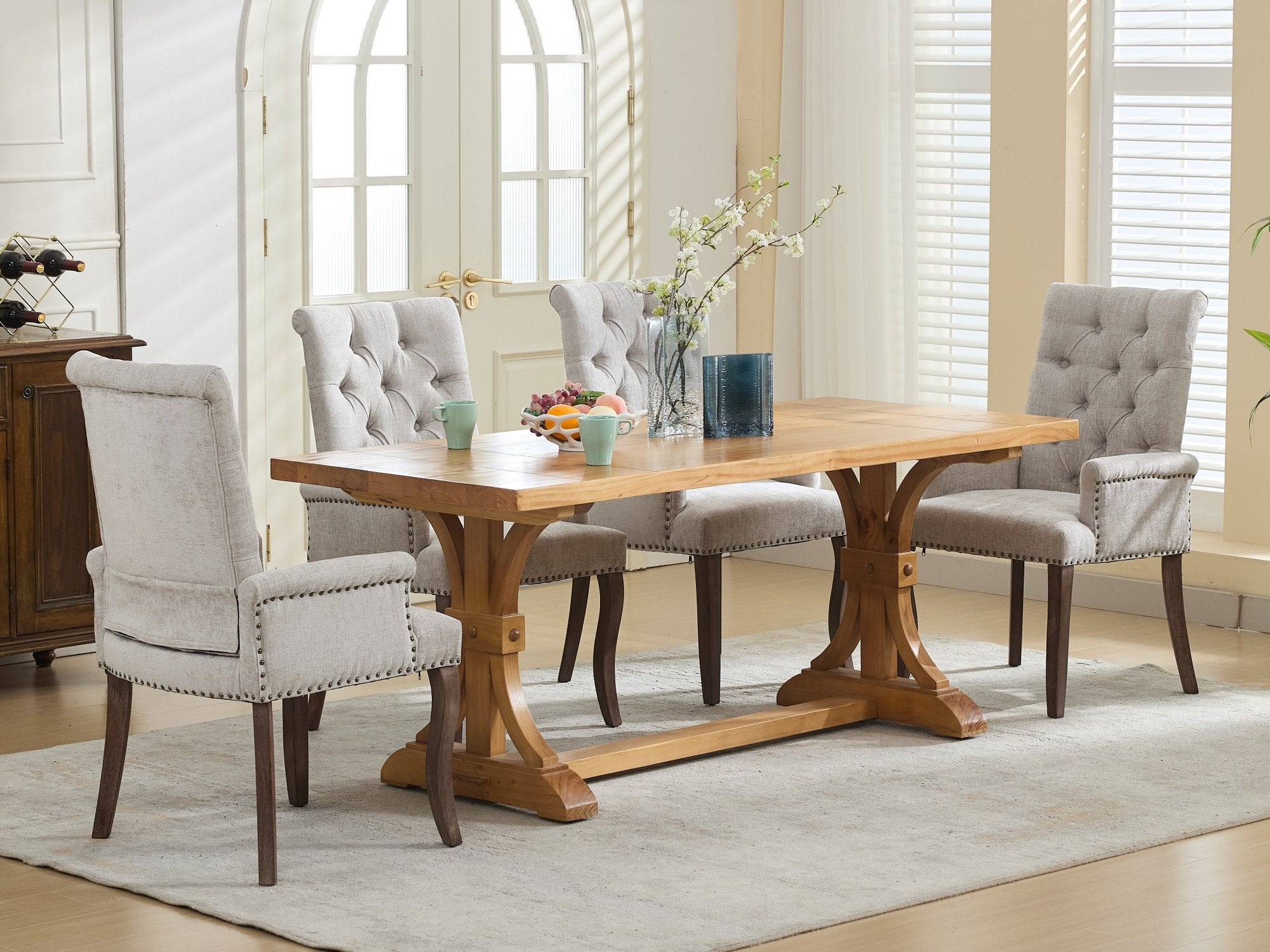 Upholstered Chenille Fabric Accent Dining Chair, Curved Solid Wood Legs, Elegant Tufted Club Dining Room Kitchen Room Arm Dining Chair, Single Pack,Beige,SW1895BG - Grand Goldman Shop