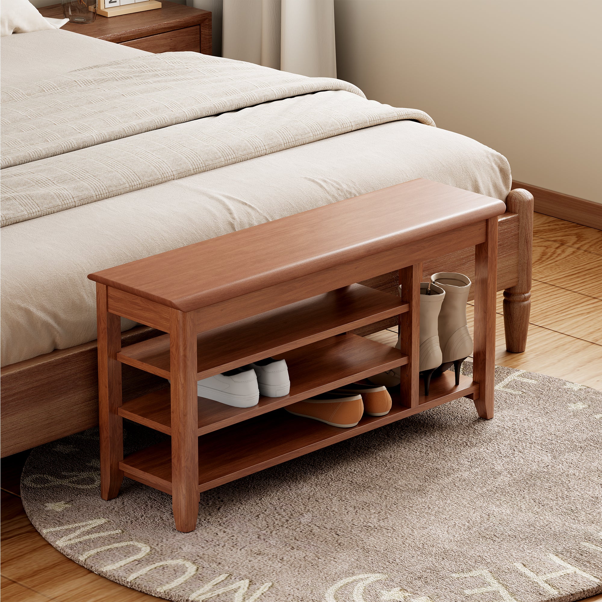Adjustable shoe-changing bench, storage bench, hidden storage. With a load-bearing capacity of up to 550 pounds, suitable for bedrooms and corridors. 100% solid wood. - Grand Goldman Shop