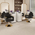Professional Hydraulic Barber Chair with 360° Swivel, Adjustable Height, Stainless Steel Armrests & Reclining Backrest in Black & Gold - Grand Goldman Shop