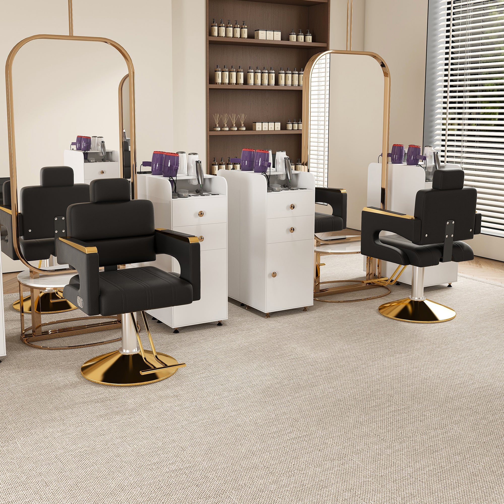 Professional Hydraulic Barber Chair with 360° Swivel, Adjustable Height, Stainless Steel Armrests & Reclining Backrest in Black & Gold - Grand Goldman Shop