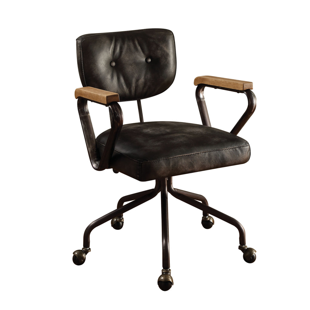 Hallie Vintage Black Top Grain Leather Office Chair - Grand Goldman