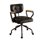 Hallie Vintage Black Top Grain Leather Office Chair - Grand Goldman