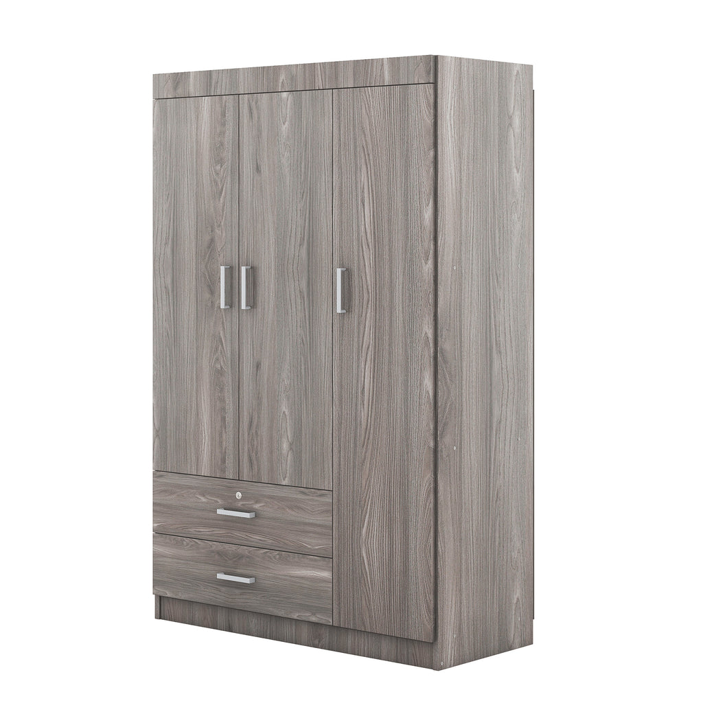 3-Door Wardrobe with 2 Drawers, Wood Grain Effect in Gray(OLD SKU:LP006001) - Grand Goldman Shop