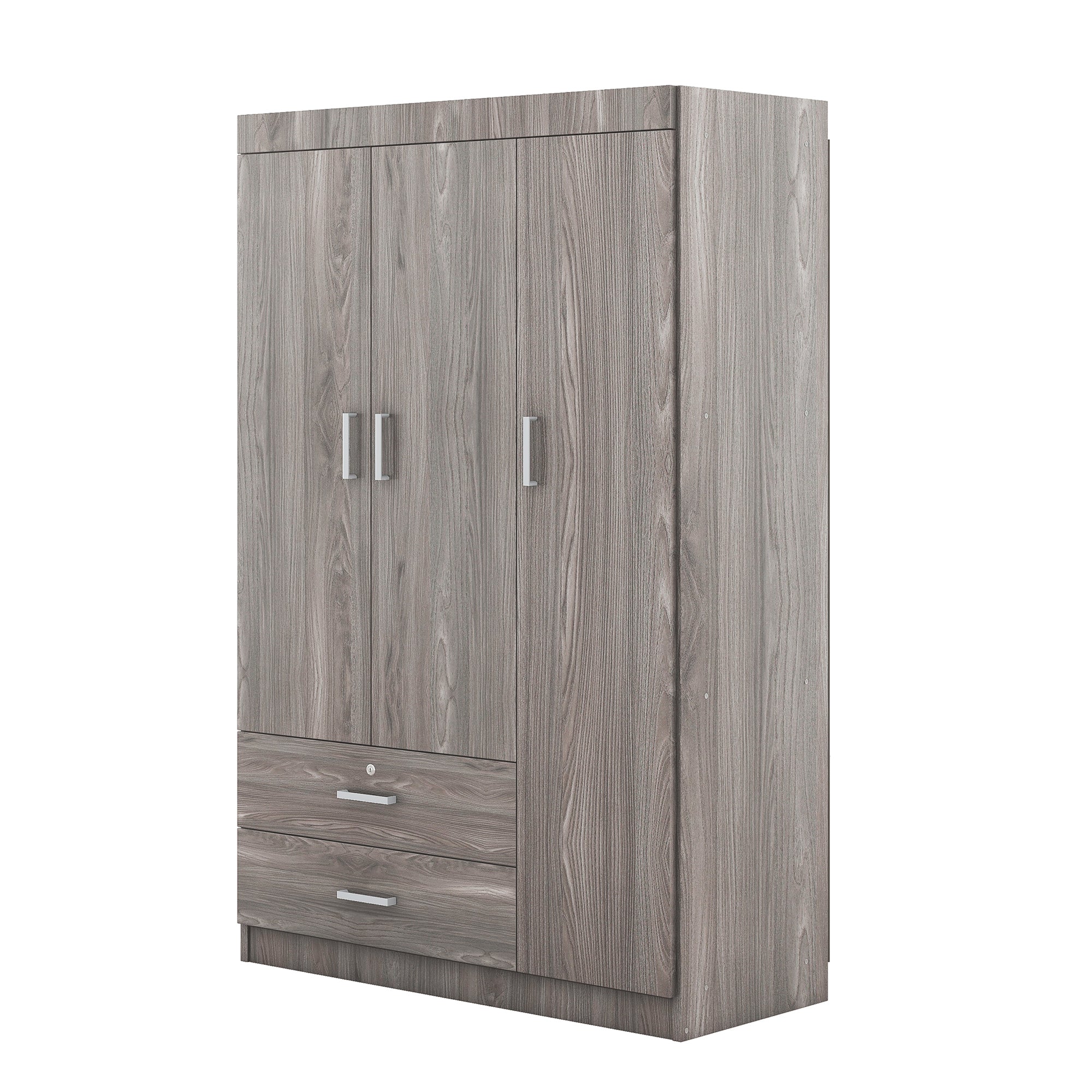 3-Door Wardrobe with 2 Drawers, Wood Grain Effect in Gray(OLD SKU:LP006001) - Grand Goldman Shop