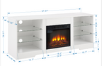 TV Stand Electric Fireplace  Glass Shelves, 3D Fireplace TV Stand with LED Lights Wood with USB Charging Outlet Modern Television Table Center for TV up to 62' White, 58''W*15.4''D*24.6 - Grand Goldman Shop
